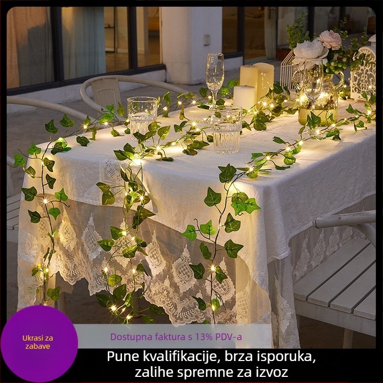 LED ratansko svjetlo, zlatni list, bakrena žica, svjetlo za restoran, stolna dekoracija, simulacija bršljan zelene boje ružinog lista, svjetlosni niz, veleprodaja