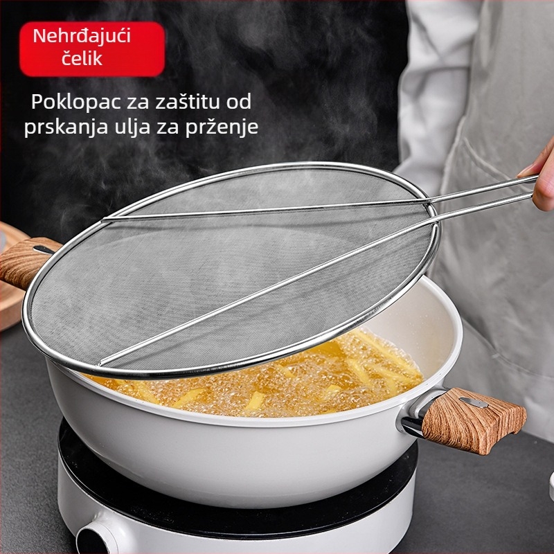 Poklopac za lonac od nehrđajućeg čelika, otporan na ulje, okrugli, kuhinjski, kućanski, otporan na ulje, mreža otporna na eksploziju s ručkom, otporan na ulje, mreža otporna na prskanje, poklopac za odvod, otporan na ulje