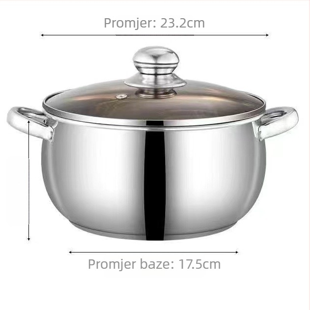 Lonac za juhu od nehrđajućeg čelika 304 s debelim dnom, lonac za jabuke, kućanski lonac s dvostrukim ušima, veliki lonac s trbuhom, indukcijski štednjak za pirjanje, otpornost na visoke temperature