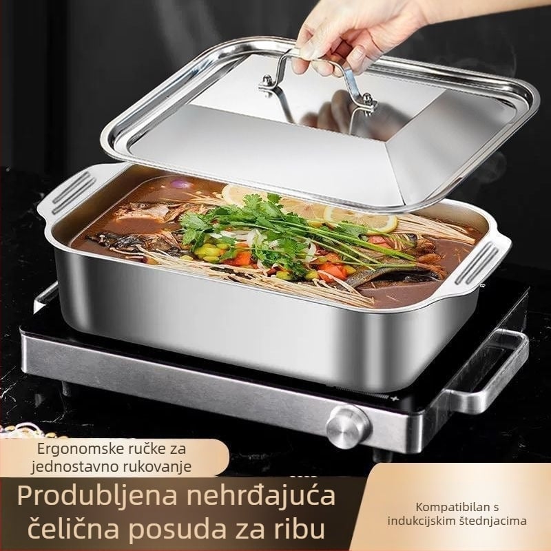 Tanjur za ribu s roštilja od nehrđajućeg čelika, binauralni tanjur za rakove, kućanski tanjur za roštilj plus duboki višenamjenski tanjur, poseban lonac za plodove mora