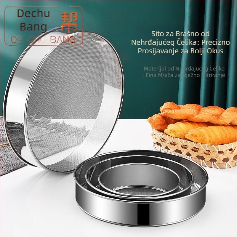 Alati za pečenje Sito za brašno od nehrđajućeg čelika 304 Ručno okruglo sito za filtriranje 40 mesh 60 mesh fino sito za brašno