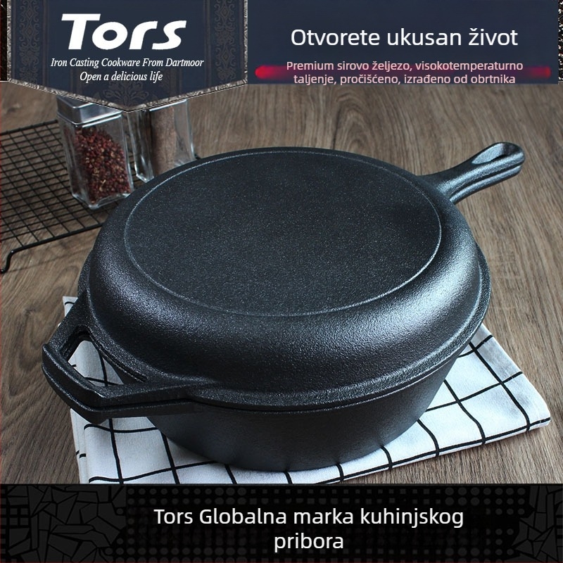 Tols Export Lijevano željezo s jednom ručkom, dvostruka namjena, tava s jednom ručkom, čisto željezno varivo, kućanski lonac bez premaza za izradu tave