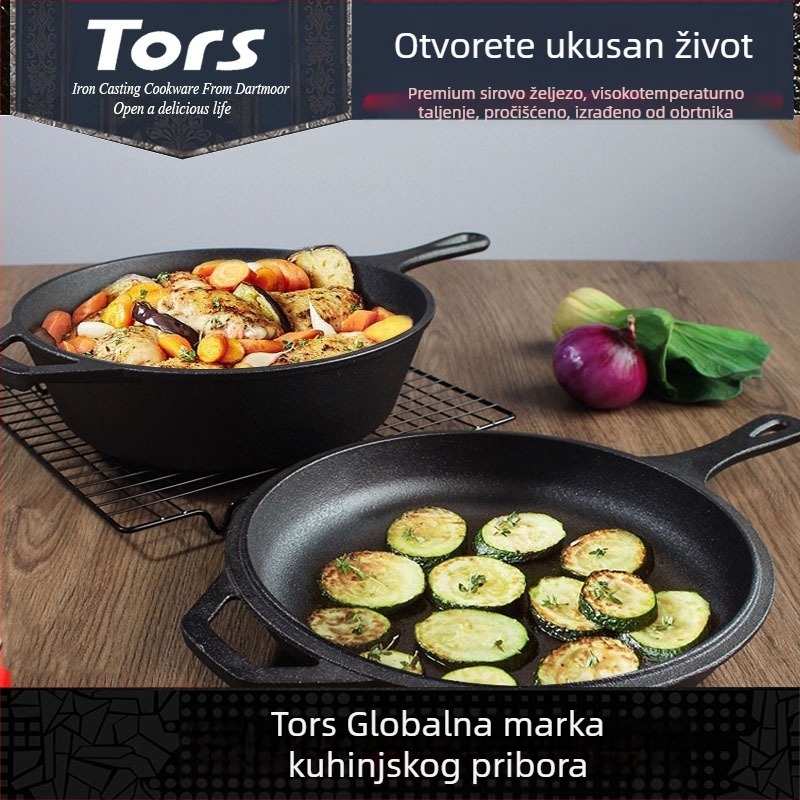 Tols Export Lijevano željezo s jednom ručkom, dvostruka namjena, tava s jednom ručkom, čisto željezno varivo, kućanski lonac bez premaza za izradu tave