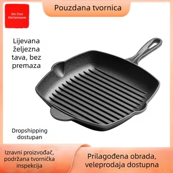 Zadebljana tava za odrezak od lijevanog željeza Prugasta tava za odrezak Neobložena tava za kućanstvo s neprianjajućim premazom