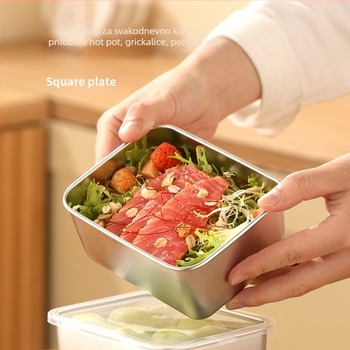 Mala kutija za ručak od nehrđajućeg čelika s poklopcem, kutija za pakiranje hrane, vrući lonac s posudom za povrće, produbljivanje, kvadratna kutija za pripremu hrane na otvorenom