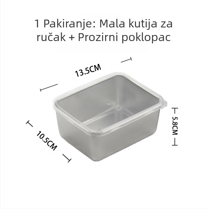 Mala kutija za ručak od nehrđajućeg čelika s poklopcem, kutija za pakiranje hrane, vrući lonac s posudom za povrće, produbljivanje, kvadratna kutija za pripremu hrane na otvorenom