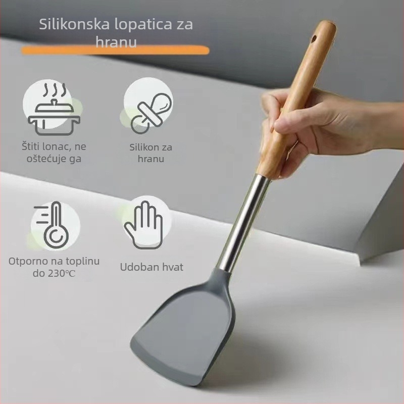 Silikonska špatula prehrambene kvalitete, neprianjajuća tava, posebna špatula za kuhanje, set kućanskog posuđa otpornog na visoke temperature, ne ozljeđuje tavu