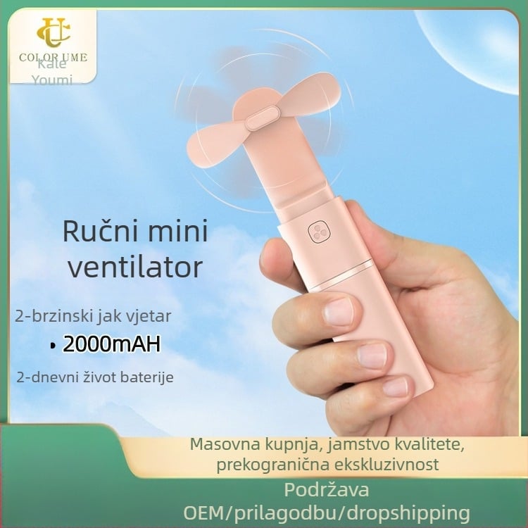 Ručni stolni mali punjivi ventilator, ultra tihi uredski, studentski, mini prijenosni, prijenosni, veliki, vjetar