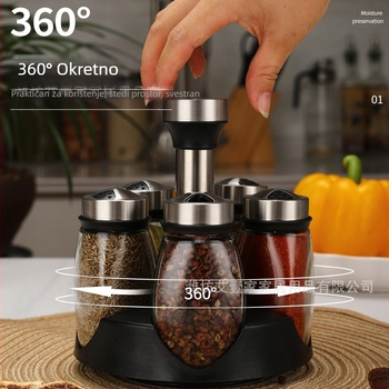 Kuhinjski pribor, rotirajući set staklenih boca za začine, staklenka za začine od nehrđajućeg čelika, stalak za boce za začine, kutija za začine