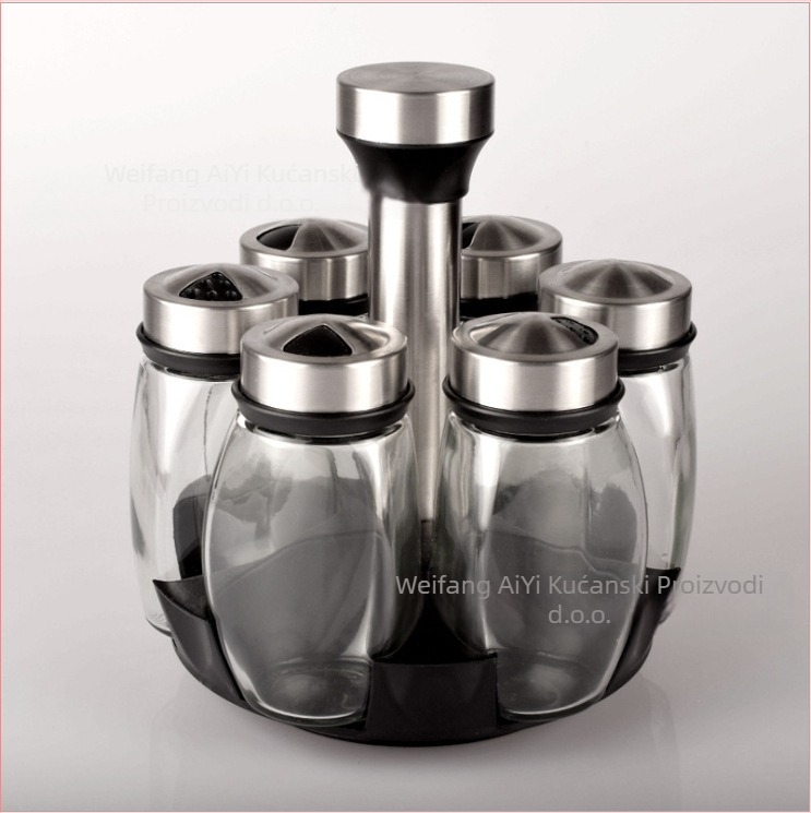 Kuhinjski pribor, rotirajući set staklenih boca za začine, staklenka za začine od nehrđajućeg čelika, stalak za boce za začine, kutija za začine