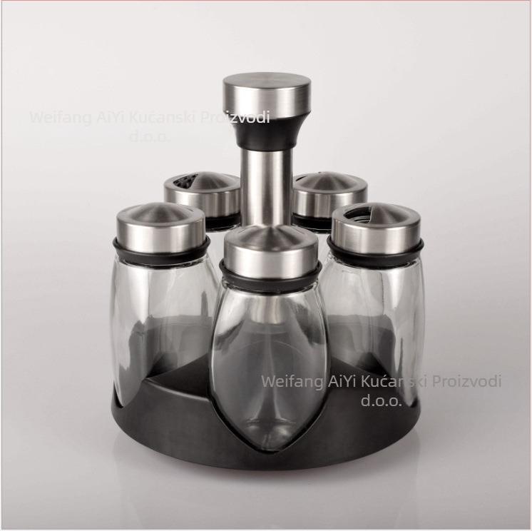 Kuhinjski pribor, rotirajući set staklenih boca za začine, staklenka za začine od nehrđajućeg čelika, stalak za boce za začine, kutija za začine