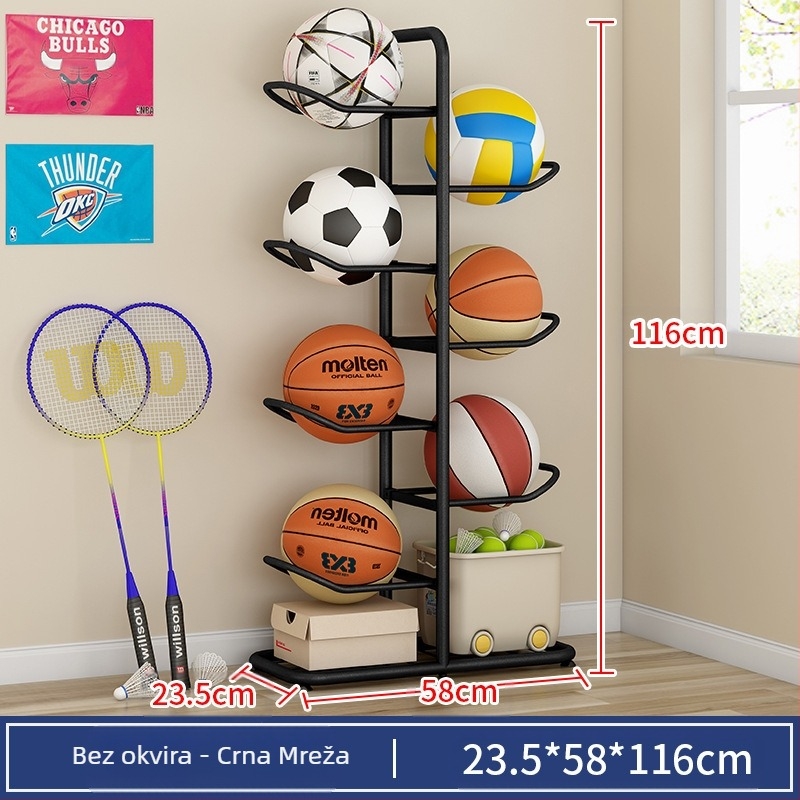 Stalak za pohranu dječje košarkaške loptice, višeslojni stalak za pohranu kućanskih loptica, podna košara za pohranu igračaka, reketa za stolni tenis, badminton...