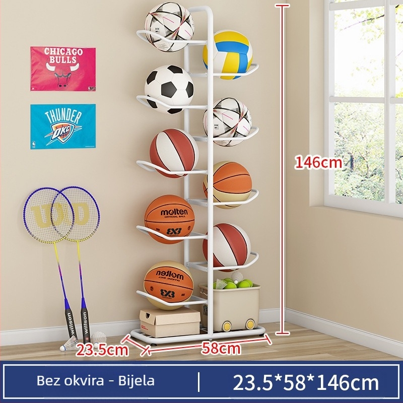 Stalak za pohranu dječje košarkaške loptice, višeslojni stalak za pohranu kućanskih loptica, podna košara za pohranu igračaka, reketa za stolni tenis, badminton...