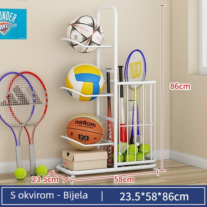 Stalak za pohranu dječje košarkaške loptice, višeslojni stalak za pohranu kućanskih loptica, podna košara za pohranu igračaka, reketa za stolni tenis, badminton...