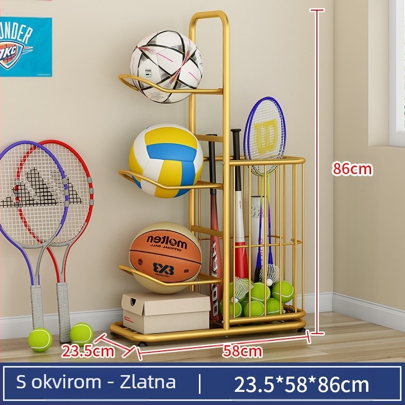 Stalak za pohranu dječje košarkaške loptice, višeslojni stalak za pohranu kućanskih loptica, podna košara za pohranu igračaka, reketa za stolni tenis, badminton...