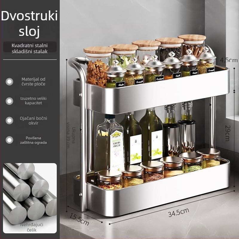 Stalak za pohranu kuhinjskih začina od nehrđajućeg čelika, stolni višenamjenski uski stalak za začine, ulje, sol, umak, ocat