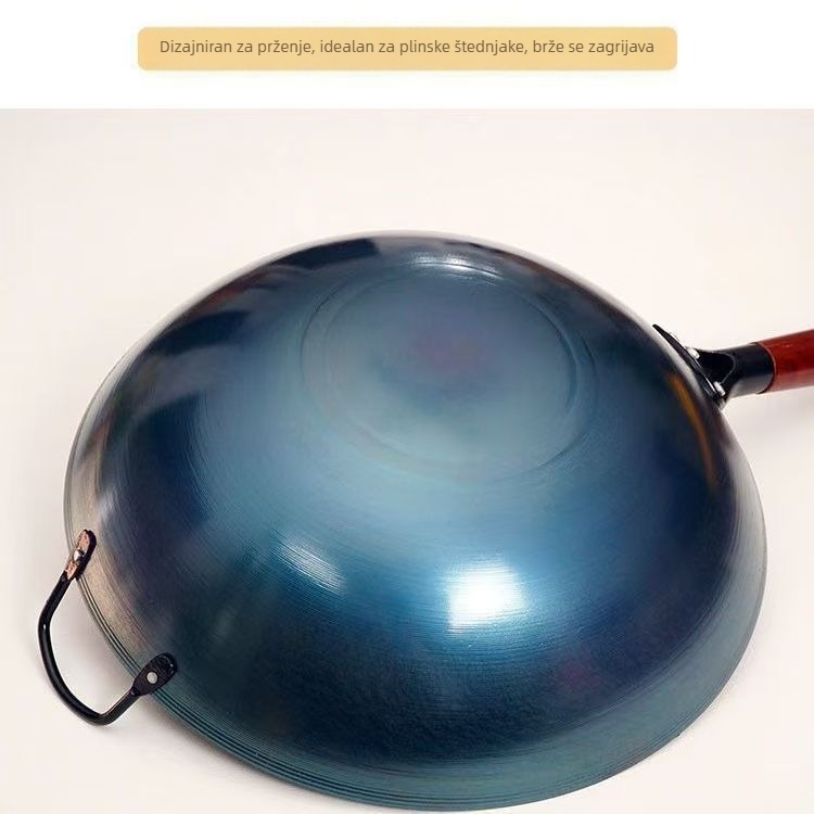 Posebni željezni lonac hotelskog kuhara s drvenom ručkom, starinski kućni wok, zadebljani wok, nije lako zalijepiti, okrugli lonac bez premaza