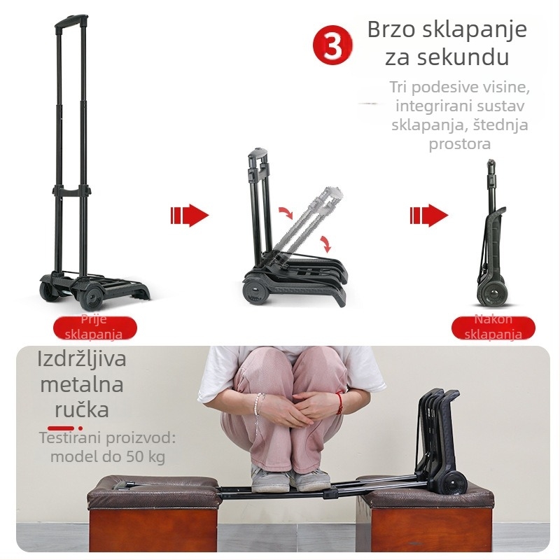 Pažljivo odabrana kolica za kućanstvo, kolica za brzu dostavu, sklopiva prikolica za rukovanje teretom, kolica za kupovinu, kolica za prtljagu