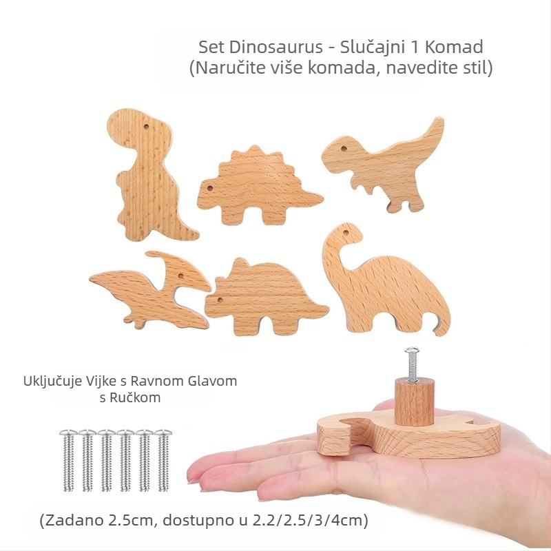 [Proizvodi od ručke i kuke, stari kupci] Ručka od punog drva s crtežima, zvijezdama, mjesecom i oblacima, dinosaurima i životinjama, bez rupica