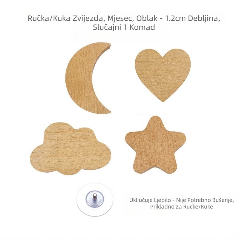 [Proizvodi od ručke i kuke, stari kupci] Ručka od punog drva s crtežima, zvijezdama, mjesecom i oblacima, dinosaurima i životinjama, bez rupica