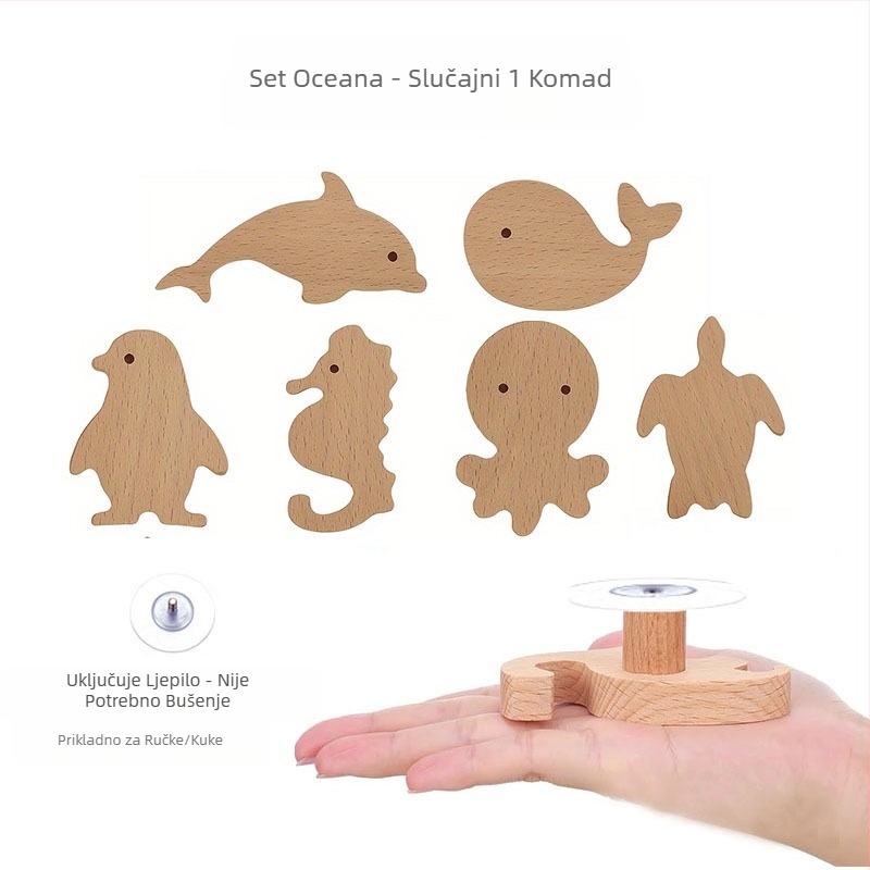 [Proizvodi od ručke i kuke, stari kupci] Ručka od punog drva s crtežima, zvijezdama, mjesecom i oblacima, dinosaurima i životinjama, bez rupica
