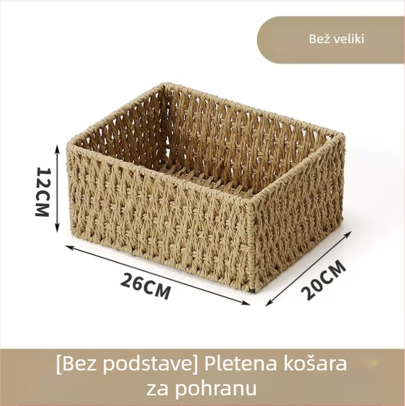 Košara za organizaciju sitnica za stolni rad, kutija za pohranu ključeva od ratana, kutija za daljinsko upravljanje, košara s papirnatim užetom i pletenim okvirom, košara za pohranu grickalica