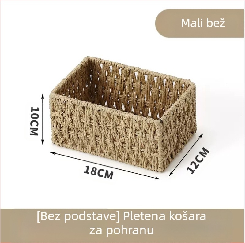 Košara za organizaciju sitnica za stolni rad, kutija za pohranu ključeva od ratana, kutija za daljinsko upravljanje, košara s papirnatim užetom i pletenim okvirom, košara za pohranu grickalica