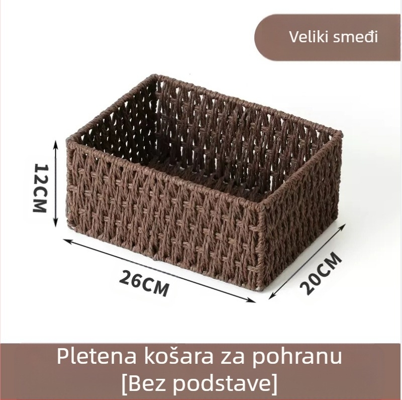 Košara za organizaciju sitnica za stolni rad, kutija za pohranu ključeva od ratana, kutija za daljinsko upravljanje, košara s papirnatim užetom i pletenim okvirom, košara za pohranu grickalica