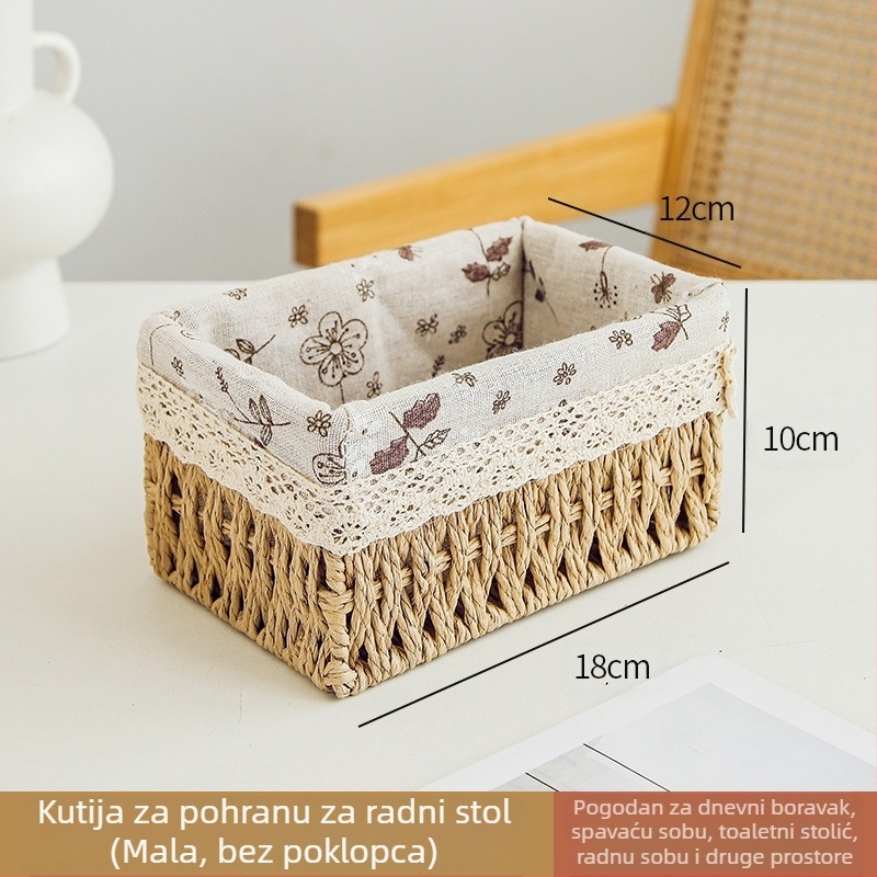 Košara za organizaciju sitnica za stolni rad, kutija za pohranu ključeva od ratana, kutija za daljinsko upravljanje, košara s papirnatim užetom i pletenim okvirom, košara za pohranu grickalica