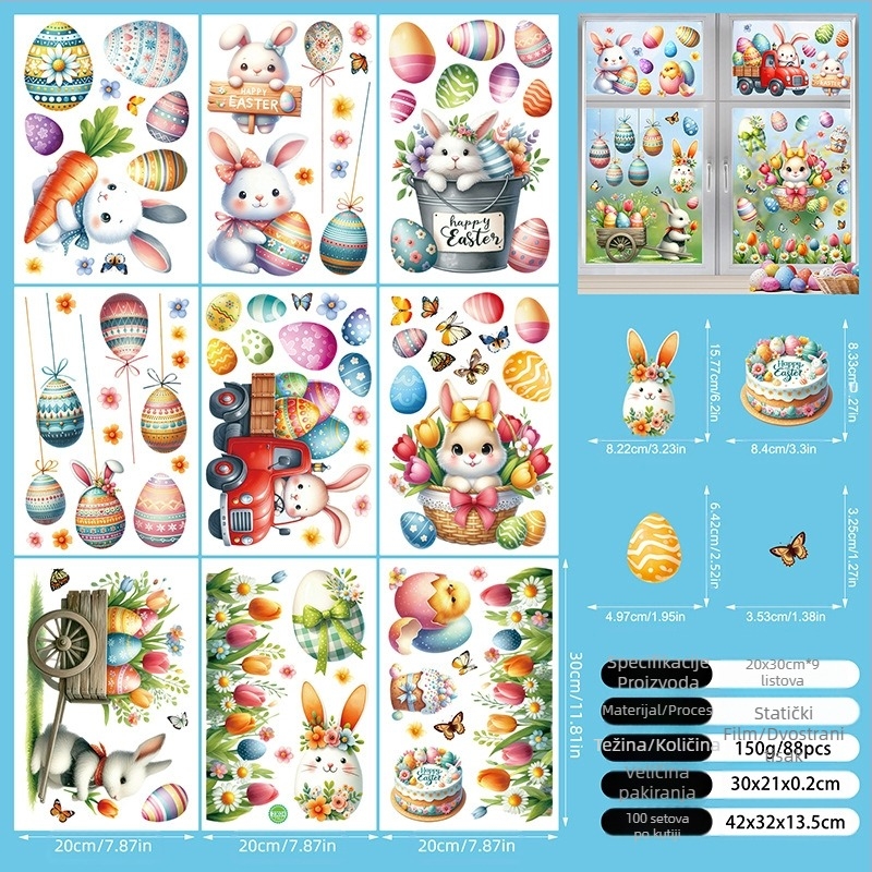 2025 Nova 3D stereo elektrostatička naljepnica s uskršnjim zečićem i jajetom, piletom, dekorativna naljepnica za prozorsko staklo