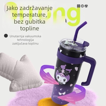 Dječja Sanrio kreativna crtana šalica velikog kapaciteta za vanjsku upotrebu, prijenosna, za montažu u automobil, izolirana, s ručkom za toplu i hladnu vodu