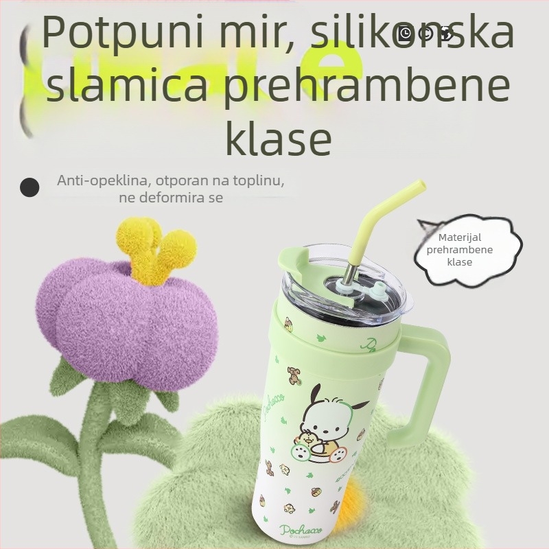 Dječja Sanrio kreativna crtana šalica velikog kapaciteta za vanjsku upotrebu, prijenosna, za montažu u automobil, izolirana, s ručkom za toplu i hladnu vodu