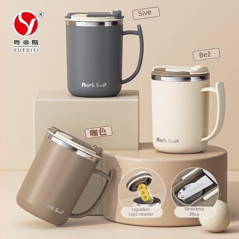 Izravna opskrba tvornice visokokvalitetnom šalicom za kavu od nehrđajućeg čelika 304 s uredskom šalicom za odvod čaja s poklopcem