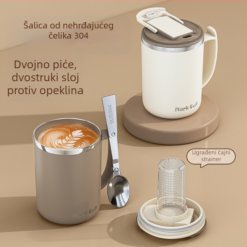 Izravna opskrba tvornice visokokvalitetnom šalicom za kavu od nehrđajućeg čelika 304 s uredskom šalicom za odvod čaja s poklopcem