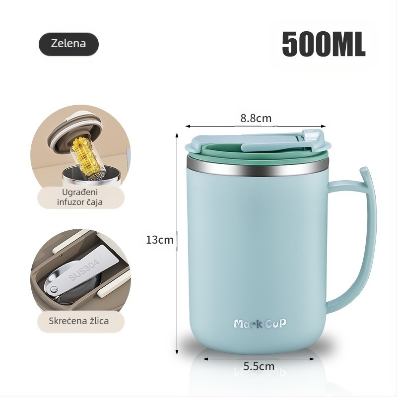 Izravna opskrba tvornice visokokvalitetnom šalicom za kavu od nehrđajućeg čelika 304 s uredskom šalicom za odvod čaja s poklopcem