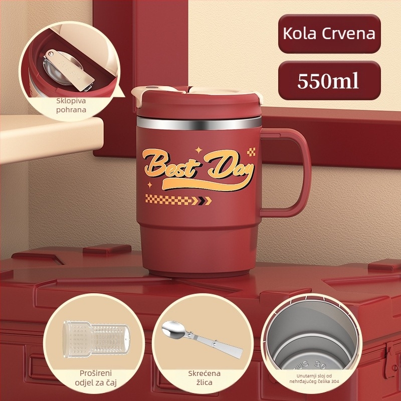 Izravna opskrba tvornice visokokvalitetnom šalicom za kavu od nehrđajućeg čelika 304 s uredskom šalicom za odvod čaja s poklopcem