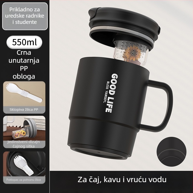 Izravna opskrba tvornice visokokvalitetnom šalicom za kavu od nehrđajućeg čelika 304 s uredskom šalicom za odvod čaja s poklopcem