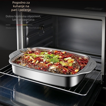 Nehrđajući čelik zadebljani tanjur za pečenu ribu, indukcijski štednjak, lim za pečenje, pravokutni tanjur za roštilj, plodovi mora, rakovi, ravno komercijalno jelo