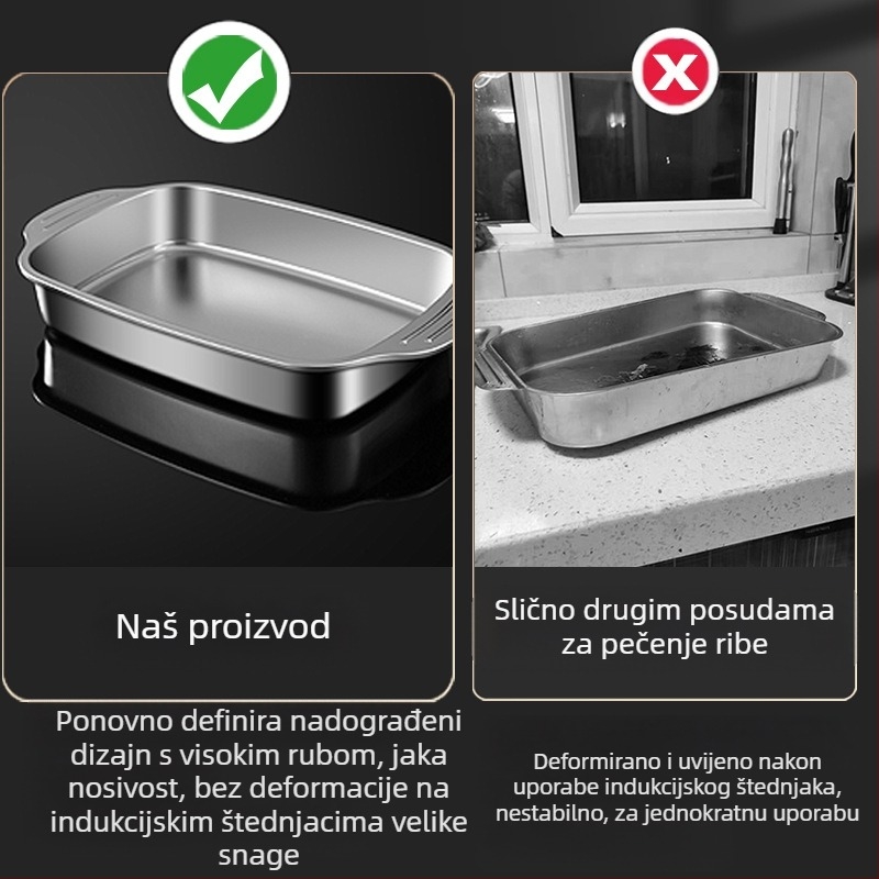 Nehrđajući čelik zadebljani tanjur za pečenu ribu, indukcijski štednjak, lim za pečenje, pravokutni tanjur za roštilj, plodovi mora, rakovi, ravno komercijalno jelo
