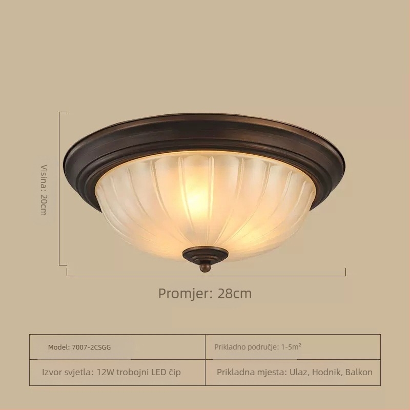 Američka stropna svjetiljka, okrugla svjetiljka za glavnu spavaću sobu, retro jednostavna svjetiljka za sobu, hodnik, ulazni hodnik, balkonske svjetiljke