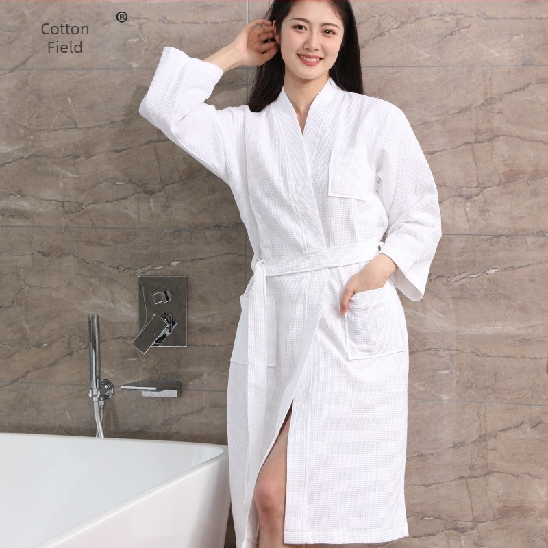 Čisti pamučni hotelski ogrtač veleprodaja pamučni tanki vafl ogrtač kozmetički salon B & B upijajući ogrtač za brzo sušenje za žene