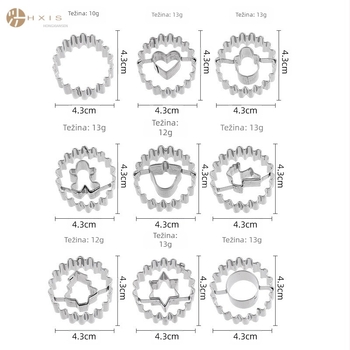 Kalupi za božićne kolačiće od nehrđajućeg čelika, set od 9 dijelova, kalup za kolačiće s fontaine pekmezom, kalup za uskrsne kolače od šećerne torte, kalup za izrezivanje medenjaka