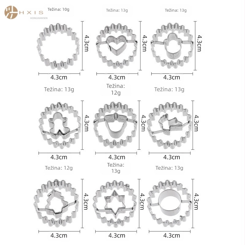 Kalupi za božićne kolačiće od nehrđajućeg čelika, set od 9 dijelova, kalup za kolačiće s fontaine pekmezom, kalup za uskrsne kolače od šećerne torte, kalup za izrezivanje medenjaka