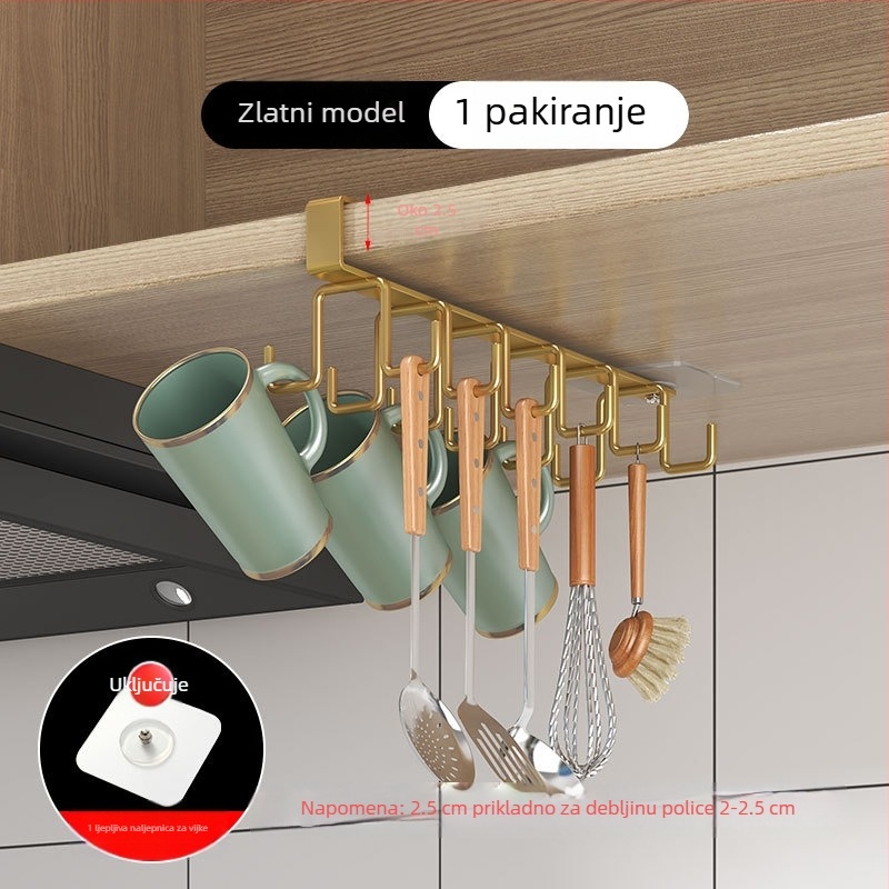 [] Kreativni dvostruki red kuka za vješanje, stalak za šalice, kuhinjski neperforirani viseći ormarić, stalak za lopatice, željezna polica za ormar