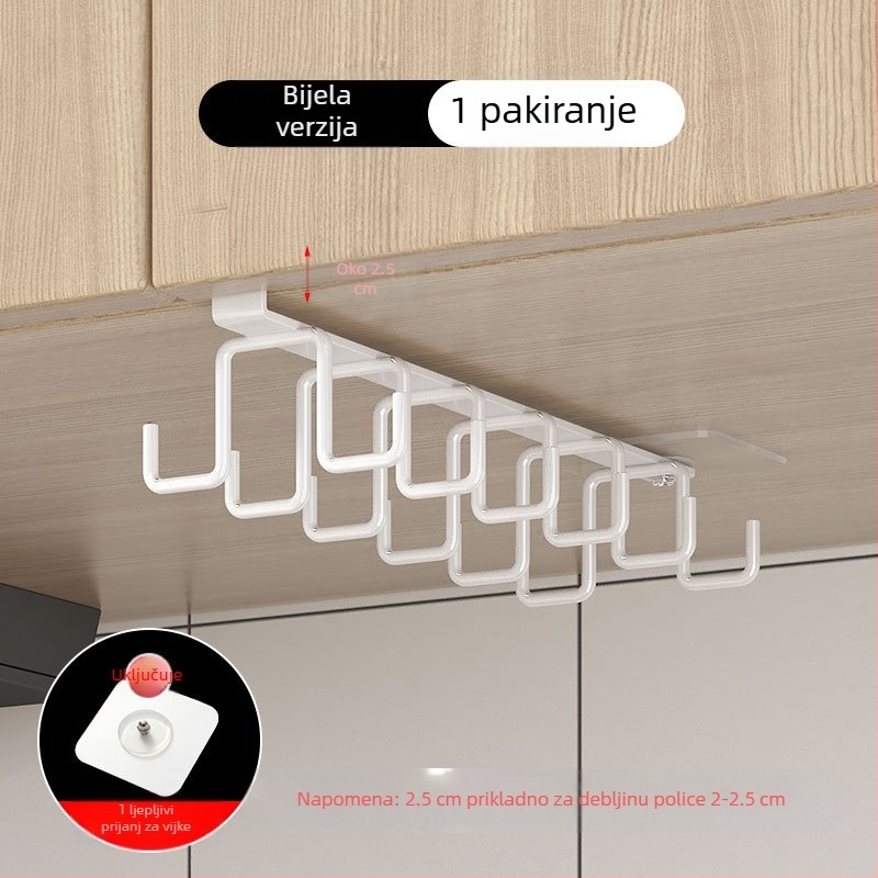 [] Kreativni dvostruki red kuka za vješanje, stalak za šalice, kuhinjski neperforirani viseći ormarić, stalak za lopatice, željezna polica za ormar