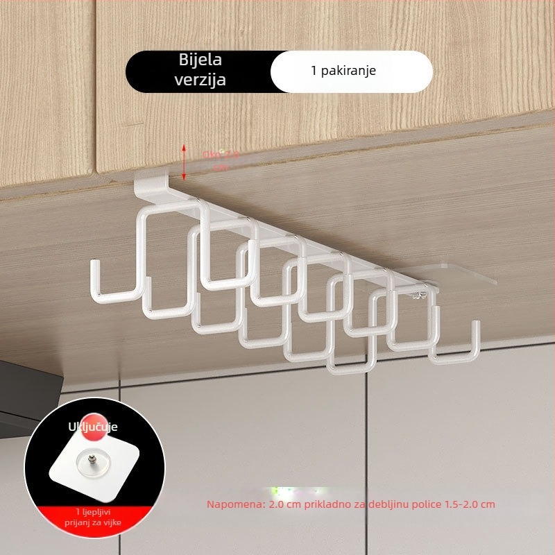 [] Kreativni dvostruki red kuka za vješanje, stalak za šalice, kuhinjski neperforirani viseći ormarić, stalak za lopatice, željezna polica za ormar