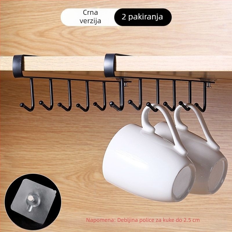 [] Kreativni dvostruki red kuka za vješanje, stalak za šalice, kuhinjski neperforirani viseći ormarić, stalak za lopatice, željezna polica za ormar