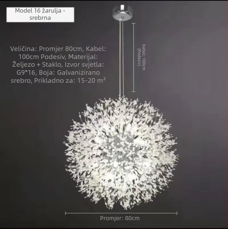 Svjetlosni luksuzni luster za dnevni boravak, lampa za spavaću sobu, kristalna lampa, moderna jednostavna skandinavska krijesnica, popularne restoranske lampe, maslačak