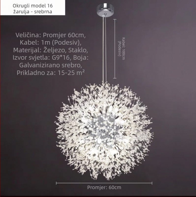 Svjetlosni luksuzni luster za dnevni boravak, lampa za spavaću sobu, kristalna lampa, moderna jednostavna skandinavska krijesnica, popularne restoranske lampe, maslačak