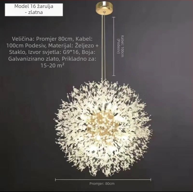 Svjetlosni luksuzni luster za dnevni boravak, lampa za spavaću sobu, kristalna lampa, moderna jednostavna skandinavska krijesnica, popularne restoranske lampe, maslačak